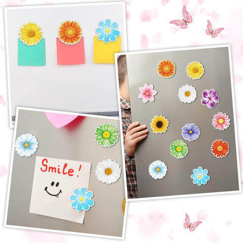 24 Pieces Flower Magnets, Magnetic Flowers Seasonal Daisy Sunflower Decals, Removable Colorful Magnets for Fridge