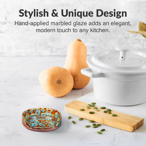 Elevated Lifestyle Ceramic Spoon Rest – Decorative Serving Spoon Holder for Kitchen Counter & Stove Top (Marbled