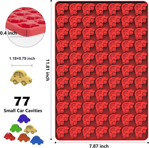 Mini Chocolate Candy Molds, 77 Cavities Silicone Mold with Car Shape for Homemade Candy, Chocolate, Gummy