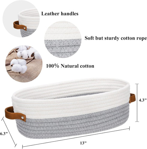 Bathroom Countertop Organizer Basket, Cotton Rope Woven Decorative Basket for Bathroom, Bedroom, 13"x6.3"x4.3" (Off