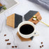 Set 4Pcs WLWNWFT Wood Black Marble Coasters for Drinks, Modern Rustic Acacia Hexagon Coaster Decorative Bar Coaster