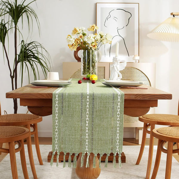 Wracra Rustic Hemstitch Table Runner, Linen Farmhouse Table Runners 72 Inches Long