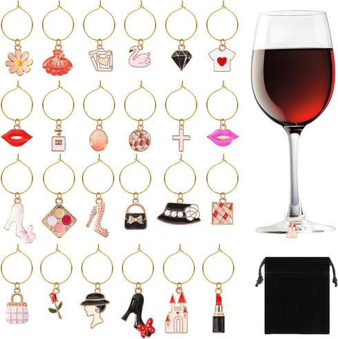 SANNIX 24Pcs Wine Glass Charms - Identifier Charms for Stem Glasses Wine Tasting Party