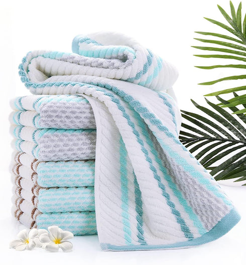 Pidada Hand Towels Set of 2, Striped Pattern 100% Cotton Soft Absorbent Decorative Towel for Bathroom