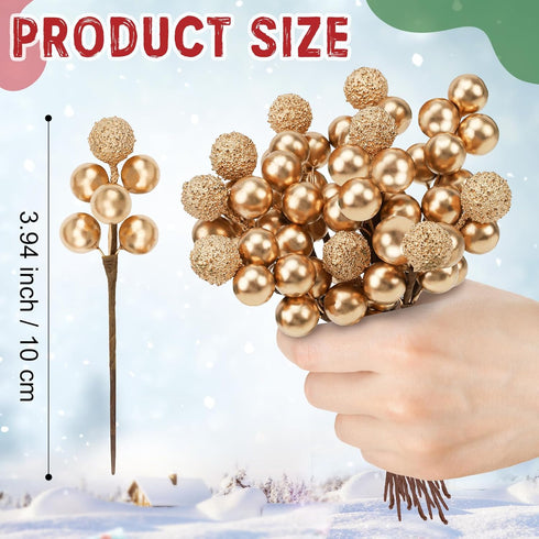 Meiwlong 10pcs Glitter Fake Artificial Gold Berries Picks Christmas Tree Decorations Foam Flower Core Wedding Garland