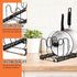 AHNR Expandable Pot and Pan Organizer Rack, 10+ Pots and Pans Lid Holder, Kitchen Cabinet Bakeware Organizer with 10