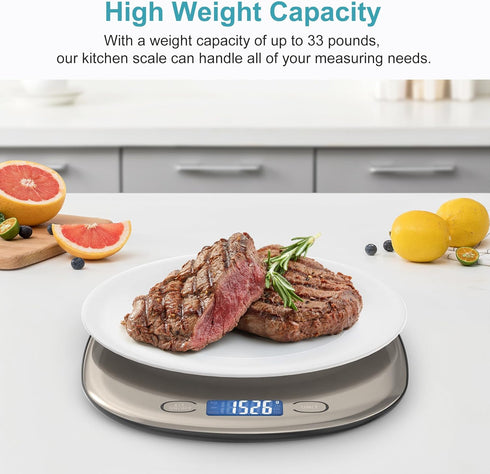 Ultrean Digital Kitchen Food Scale 33lb/15Kg for Cooking and Baking, 1g/0.1oz Precise Graduation, USB Rechargeable