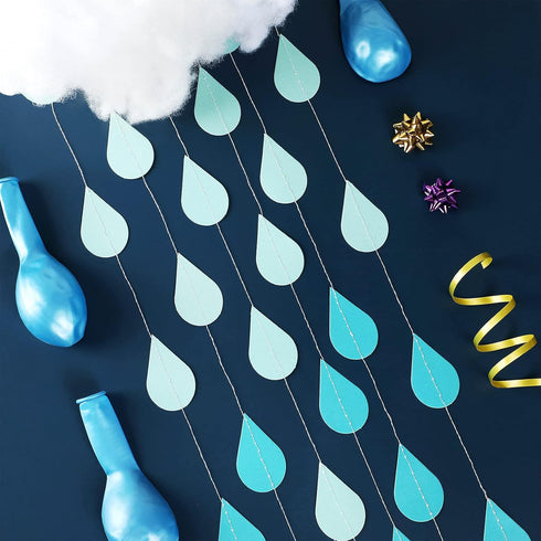Waydress 24 Pieces Raindrop Garlands - Blue Paper Hanging Decorations for Baby Shower, Birthday, Wedding Party