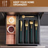 Ayiaren Small Wooden Silverware Organizer Kitchen Utensil Drawer Organizer Narrow Cutlery Tray Insert Black Wood Flatware Organizer for Drawer Spoon and Forks Organizer Bamboo Utensil Holder Drawer by Ayiaren