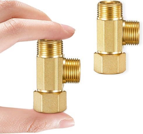 Water Line Adapter Splitter Tee Valve, Fridge Ice Maker Connector with 3/8 T Compression Fittings (2PCS)