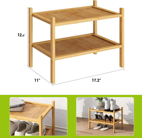 2-Tier Closet BMOSU Bamboo Small Shoe Rack Premium Stackable Shoe Shelf Storage Organizer for Hallway Living Room
