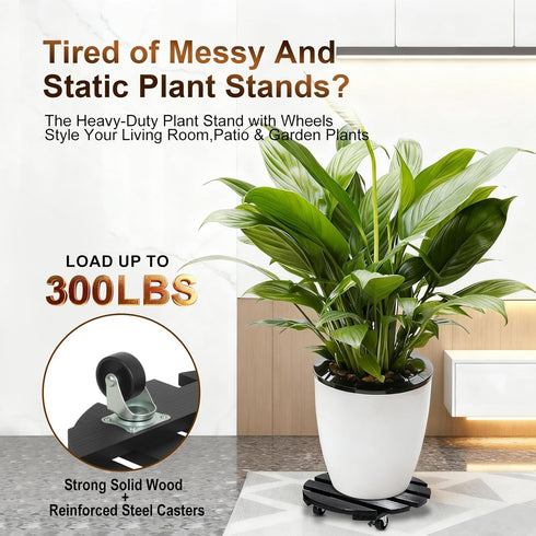 2 Pack 13'' 300Lbs 360Lockable Plant Caddy with Wheels Rolling Plant Stand Indoor Outdoor, Heavy Duty Wooden Plant