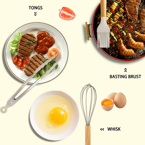 MIBOTE 17 Pcs Silicone Cooking Utensils Set with Holder - Non-Toxic BPA Free Kitchen Gadgets for Nonstick Cookware