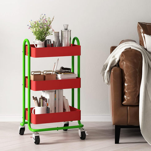Cart,3-Tier Wheels,3 Office,Home,Kitchen,Garden13.4"x18.1"x31" Metal Rolling Metal Rolling Cart with Tier Utility Cart