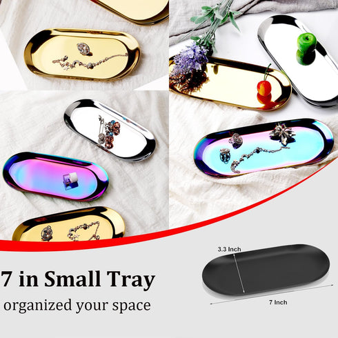 Stainless Steel Decorative Tray, Set of 2, 7 Inch Long, Jewelry Dish, Cosmetics Organizer, Matte Black