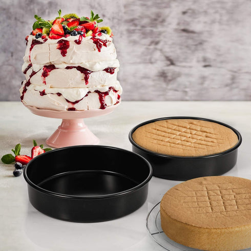 HIWARE 8-Inch Round Cake Pan Set of 3, Nonstick Baking Pans with 90 Pieces Parchment Paper