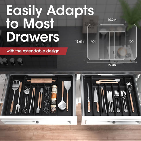 AUJEN Expandable Silverware Organizer - Kitchen Drawer Utensil Organizer, Cutlery Holder for Knives and Forks, Large,