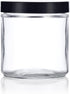 16 oz Large Clear Thick Glass Jar with Black Foam Lined Lid, 4 Pack