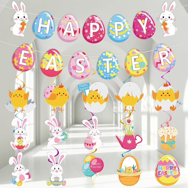 Easter Hanging Swirls Decorations for Home Office School, Happy Easter Banner with