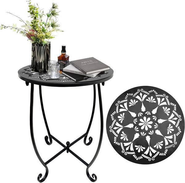 Fashion&cool Patio Side Table, Weather Resistant Metal Side Table, Small Round Outdoor End
