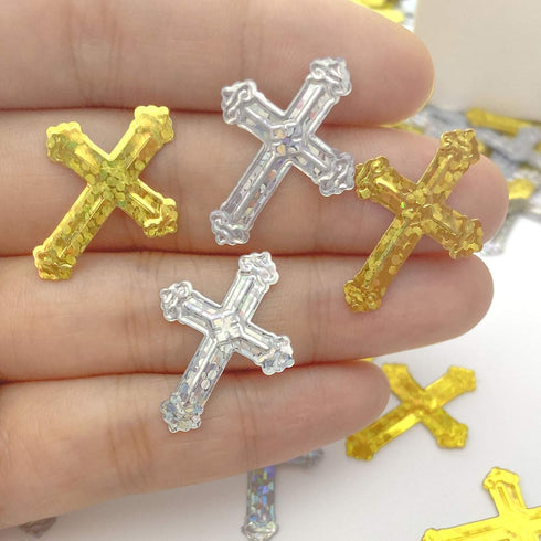 Cross Confetti - Glitter Sprinkles for Xmas, Bridal, Thanksgiving Decorations - Metallic Foil 45g 1000Pcs