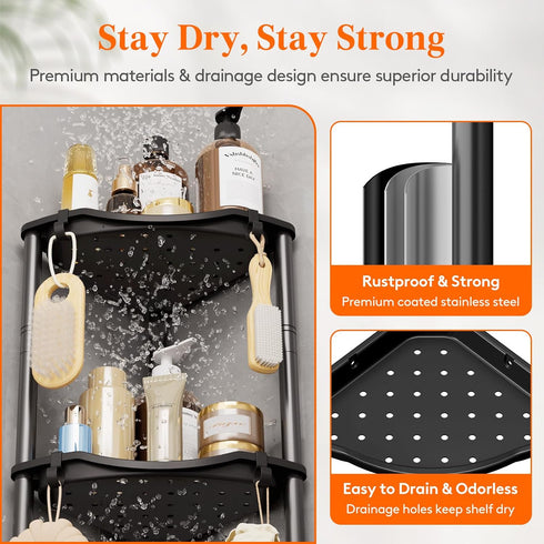4 34 24 107 cm/13 9.5 42 inch Lifewit Floor Standing Shower Caddy Corner, Tier Plastic Shower Stand Rack