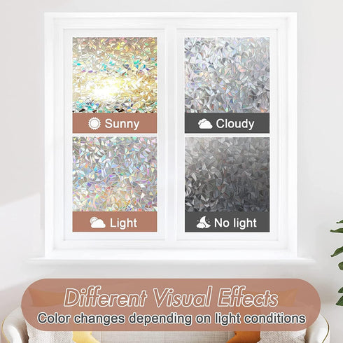 Haton Window Privacy Film, Stained Glass Rainbow Film, Static Cling Sun Blocking Stickers, 17.5" x 78.7"