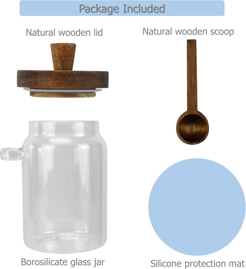 EIKS (26oz) Glass Jars with Wooden Lids and Scoop, Airtight Food Storage Containers for Sugar Coffee Bean Candy Spice