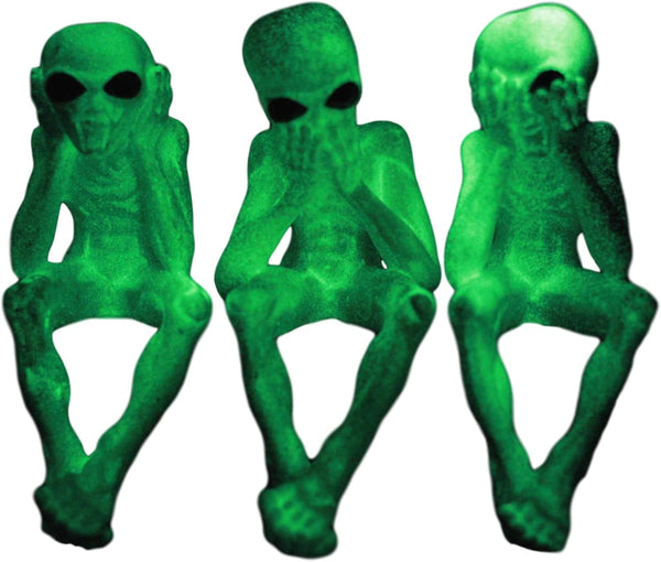 Ebros Glow in The Dark See Hear Speak No Evil Alien Shelf Sitters Set of 3 Extra Terrestrial Creatures