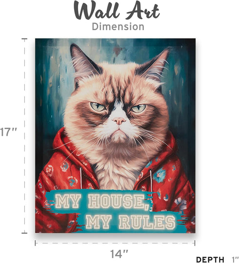 Madison Park Grumpy Cat Wall Décor, Funny Home Office and Bathroom Decor, Gifts for Cat Lovers, My House Rules