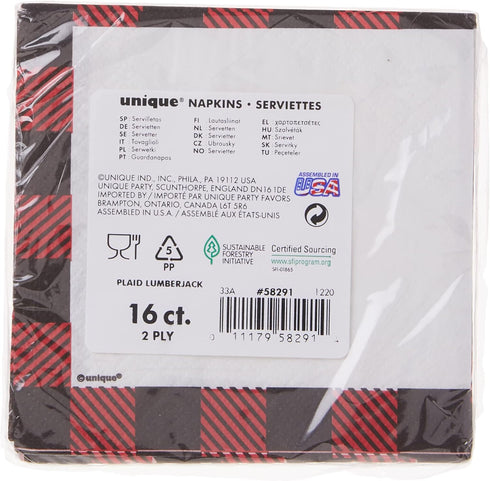 Unique Plaid Lumberjack Beverage Napkins - 16 Pcs, 5" x 5" for Parties and Gatherings