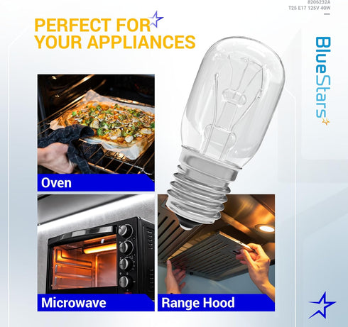 BlueStars 8206232A Microwave Oven Light Bulb, 40W 125V E17 Base, 3 Packs, Compatible with Whirlpool