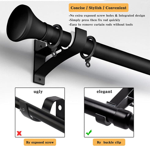 KOLAKO Curtain Rod Brackets, Heavy Duty Black Holders Hook Hangers for Wall Drapery Rod Bracket Support 1 Inch Rods