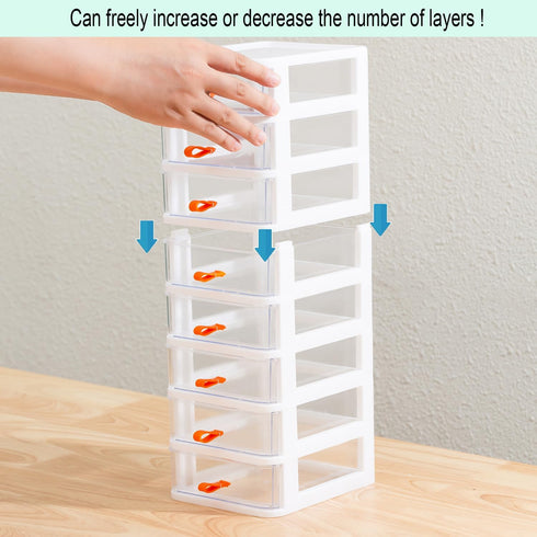 Gagee 3 Drawer Mini Desktop Unit, Clear/White Plastic Dressers for Arts and Crafts, Small Tools, Sewing Accessories
