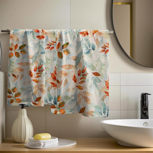 Mweet Set 2-14x28 Inch Fall Leaves Hand Towels of Gradient Green Orange Leaf Plant Super Soft Highly Absorbent Dish