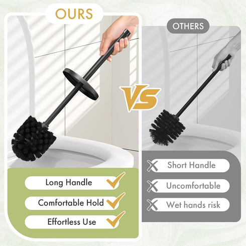 Set 2 Pack 4 Sets Toilet Bowl Brush and Holder with Extra Brush Heads | Extra Long Handle with Splash Guard Cover