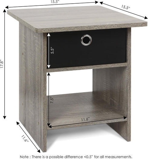 Furinno Dario End Table / Night Stand with Bin Drawer, 1-Pack, French Oak Grey/Black
