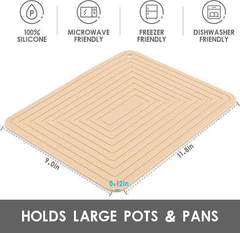 Smithcraft Beige Silicone Trivets for Hot Dishes Pots and Pans, Hot Pads for Kitchen, Rectangler Silicone Pot Holders, Heat Resistant Mat for Quartz Countertops, Multipurpose Silicone Trivet Mat Set 2 by Smithcraft
