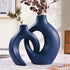 Blue Ceramic Vase for Modern Home Decor, Matte Snuggle Hollow Flower Vase
