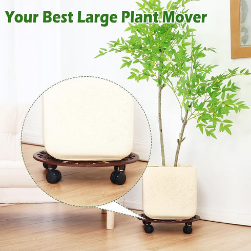 1 Packs 14 Inch Rolling Plant Stand with Wheels Metal Plant Caddy with Wheels Heavy Duty Round Plant Stand Indoor Iron