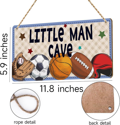 Lovdazzles Boys Sports Little Man Cave Sign Boys Room Decor Soccer Basketball Baseball Football Wall Decor Wooden