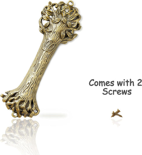 Bless This House, Tree of Life - Mezuzah Case, Wooden Texture Gold Color Design with David Star, for Jewish Homes