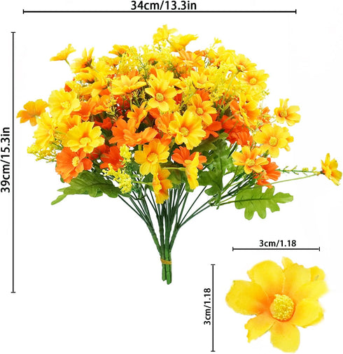 Uieke Artificial Fake Flowers, 6 Bundles Daisy Mums, UV Resistant Greenery Shrubs for Indoor Outdoor Home Decor (Orange