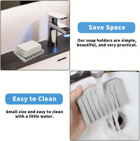 Eduftis 2Pcs Self Draining Soap Dishes, Soap Dish for Bathroom Sink, Premium Silicone Soap Holder, Bathroom, Kitchen