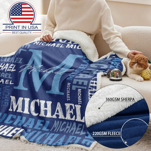 Monogrammed Personalized Blankets for Teen Boys Girls - Printed in USA Custom Blanket with Kid Names Reversible Plush