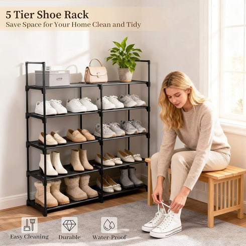 Gmrithaf 5 Closet,Entryway,Dorm,Garage,Corridor, 33.8" 5 Shoe Rack - Tier Shoe Organizer Storage Rack with Metal Tubes