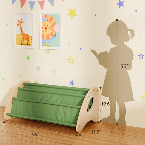 4-Tier 28.7 15.7 13.6Natural/Green Kids Bookshelf - Montessori Book Shelf for Kids Rooms, Easy Installation