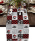 Christmas Table Runner 72 Inch, Buffalo Plaid Checkered Snowflake Elk Xmas Tree Bear for Holiday Kitchen
