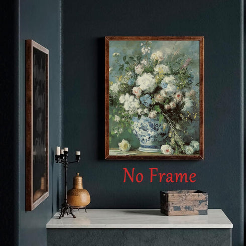Still Life Flower Wall Art, Vintage Floral Oil Painting Print, Farmhouse Floral Pictures, 16x20in No Frame