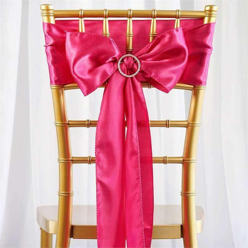 Efavormart 5pcs Fushia Satin Chair Sashes Tie Bows for Wedding Events Decor